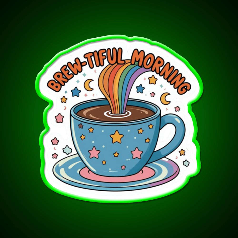 Brew Tiful Morning Rainbow Magic Cafe Led Neon Sign Espresso Bar Art Rgb Color - Shineneon