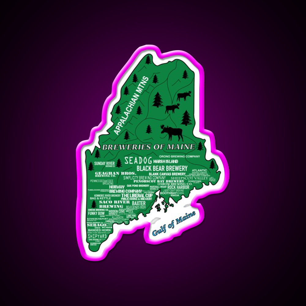 Breweries Of Maine Green Beer Bar Decor Led Neon Sign Rgb Color - Neon sign mounted on wall in room