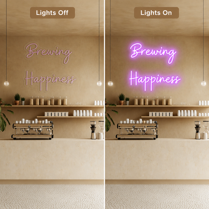 Brewing Happiness LED Neon Sign - 06 Day Night Comparison
