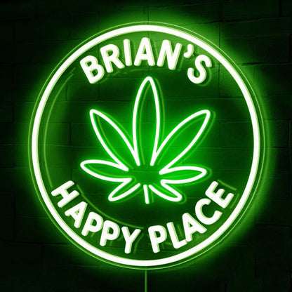 Brians Happy Place Green Weed Leaf Led Neon Sign For Man Cave Bar Decor | Shineneon