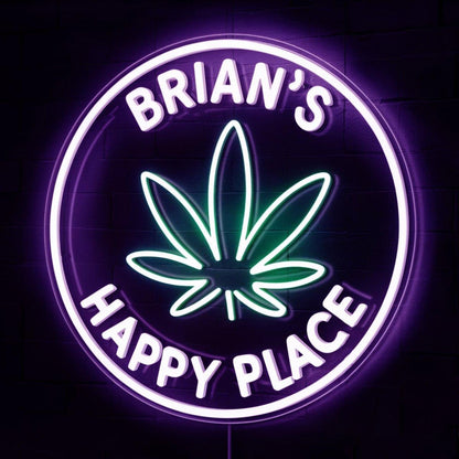Brians Happy Place Green Weed Leaf Led Neon Sign For Man Cave Bar Decor | Shineneon