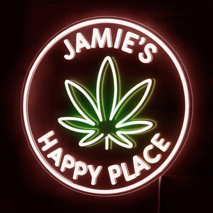 Brians Happy Place Green Weed Leaf Led Neon Sign For Man Cave Bar Decor | Shineneon
