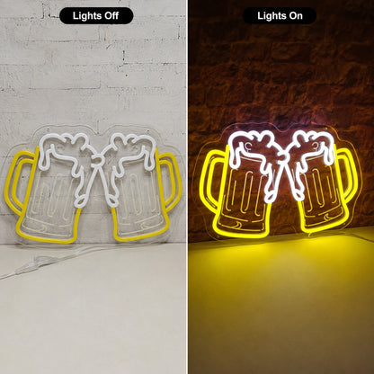 Brick Beer Mugs Neon Sign LED Neon Sign day and night comparison