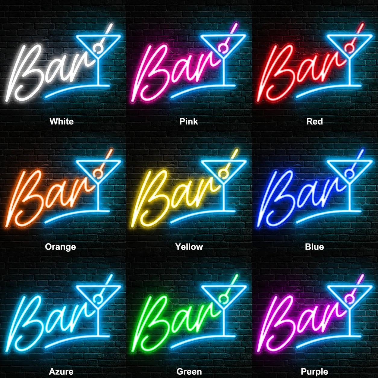 Brick Martini Bar Neon Sign Wall Art LED Neon Sign color grid