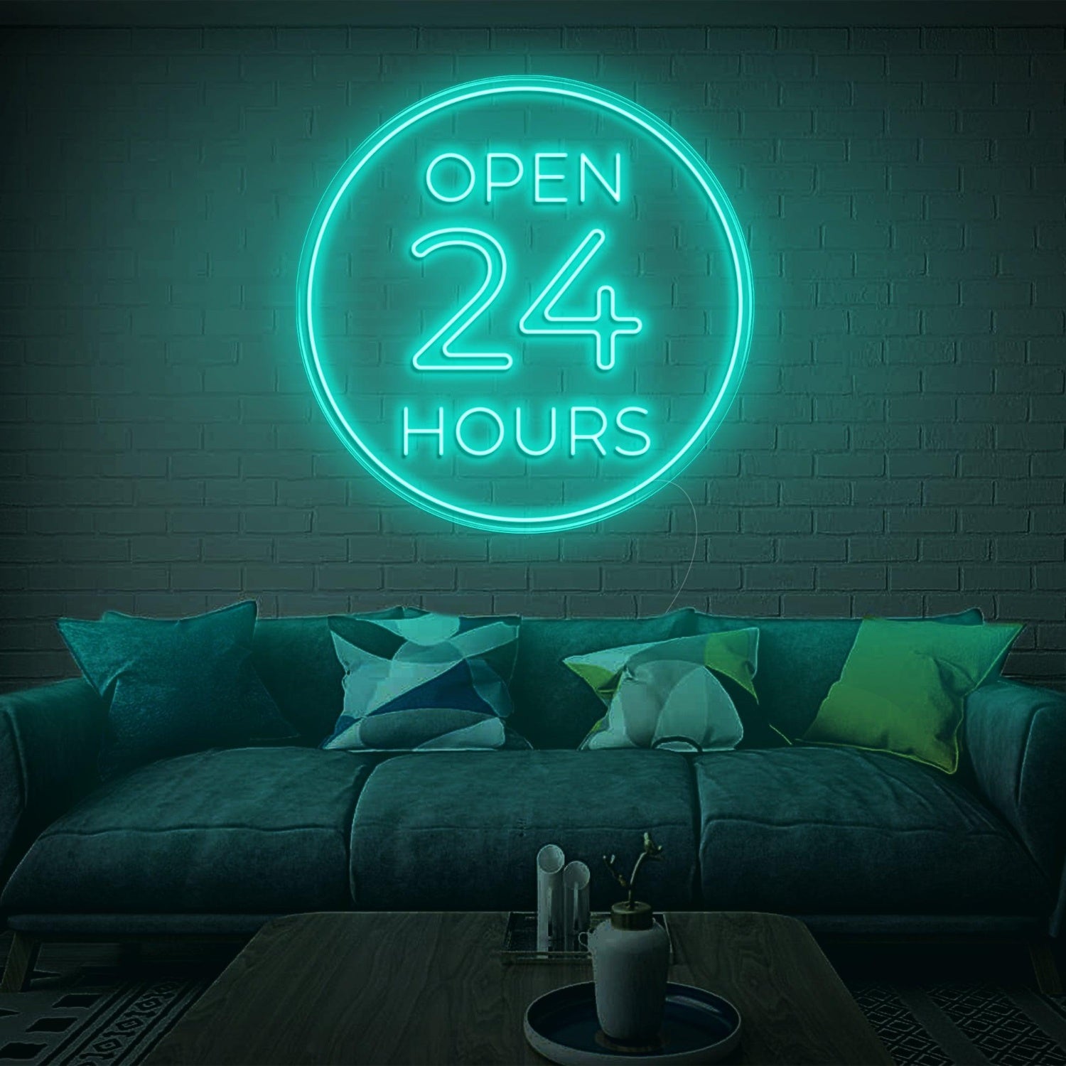 Bright Blue Circular Open 24 Hours Led Neon Sign For Home Decor | Shineneon