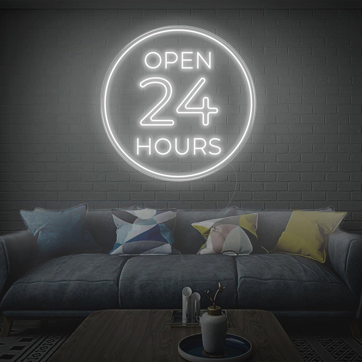 Bright Blue Circular Open 24 Hours Led Neon Sign For Home Decor | Shineneon