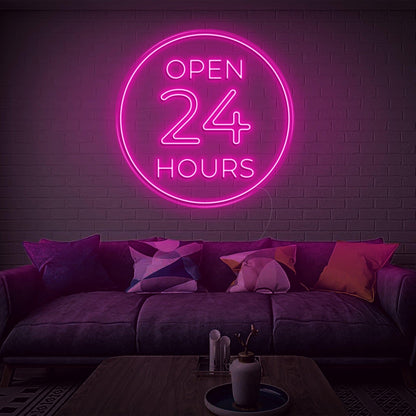 Bright Blue Circular Open 24 Hours Led Neon Sign For Home Decor | Shineneon