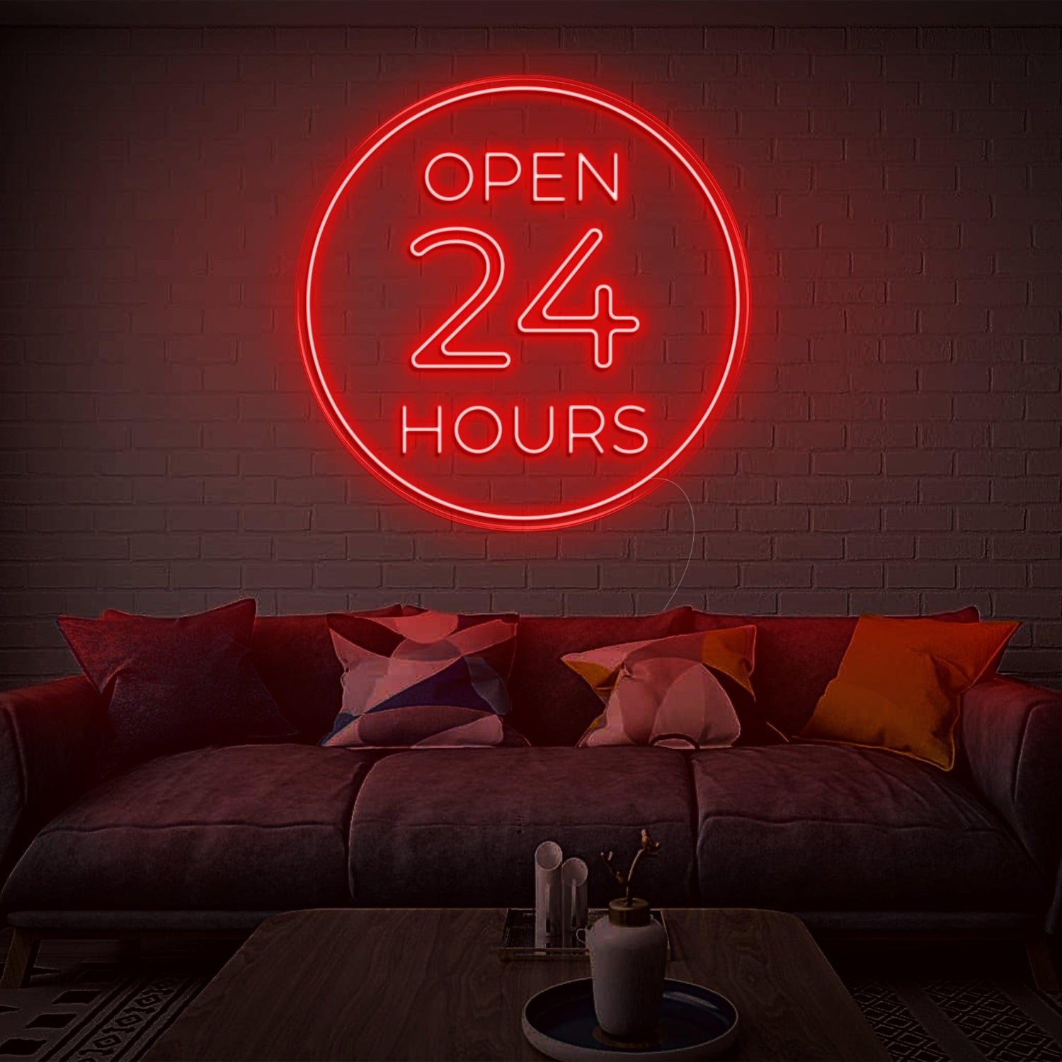 Bright Blue Circular Open 24 Hours Led Neon Sign For Home Decor | Shineneon