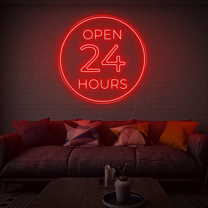 Bright Blue Circular Open 24 Hours Led Neon Sign For Home Decor | Shineneon