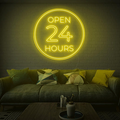 Bright Blue Circular Open 24 Hours Led Neon Sign For Home Decor | Shineneon