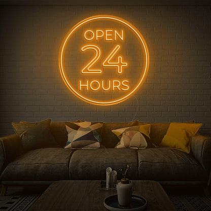 Bright Blue Circular Open 24 Hours Led Neon Sign For Home Decor | Shineneon