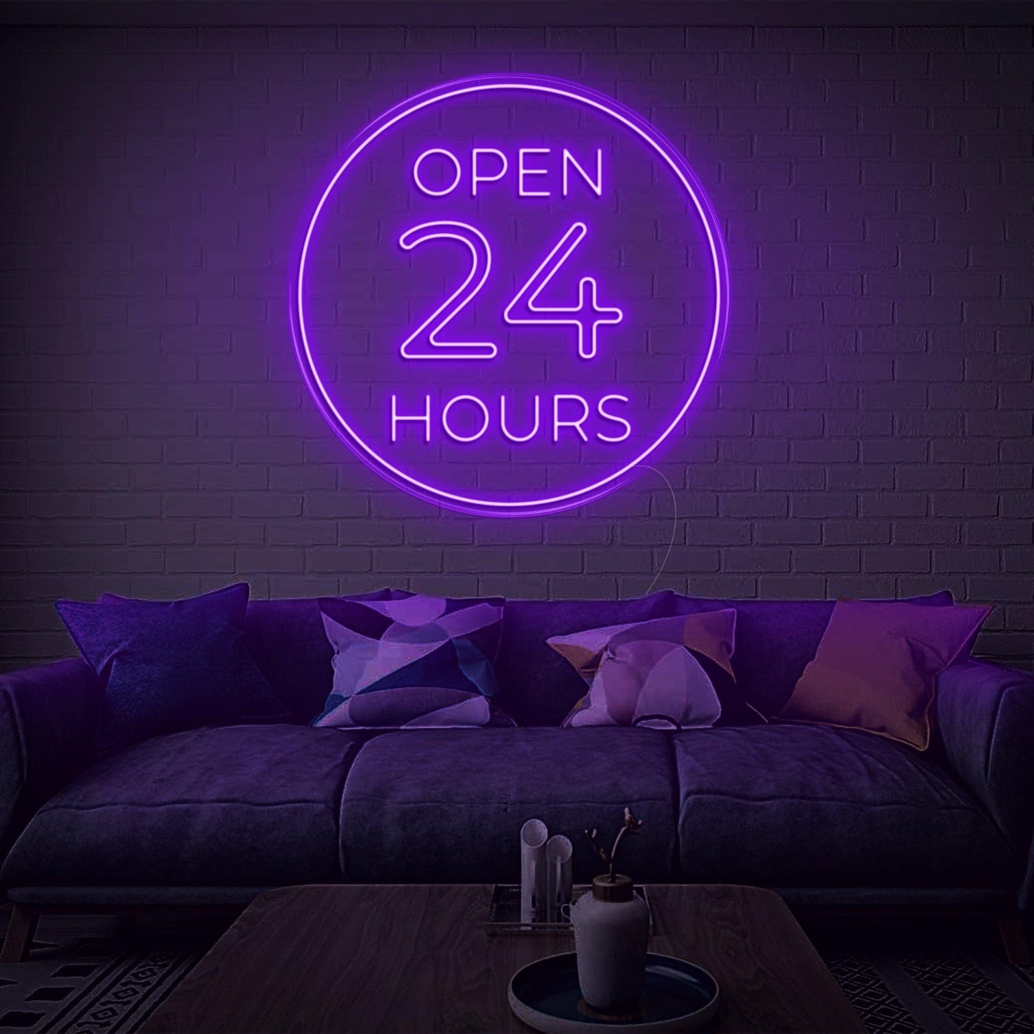 Bright Blue Circular Open 24 Hours Led Neon Sign For Home Decor | Shineneon