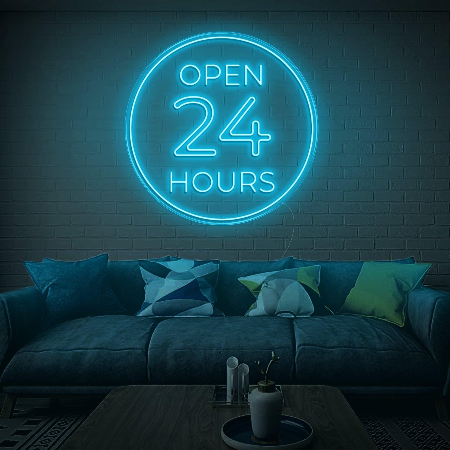 Bright Blue Circular Open 24 Hours Led Neon Sign For Home Decor | Shineneon