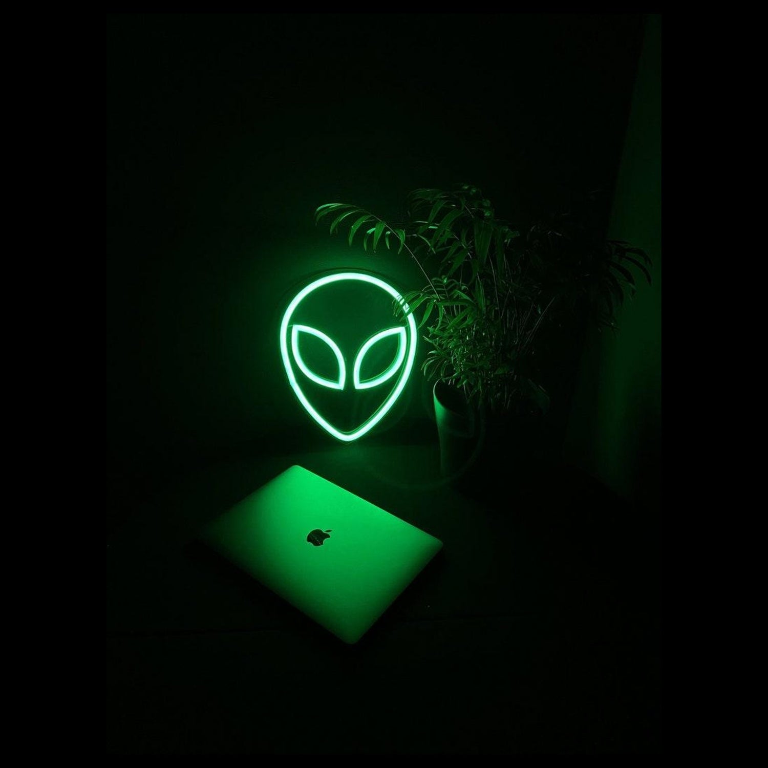 Bright Green Alien Face Led Neon Sign For Futuristic Home Decor | Shineneon