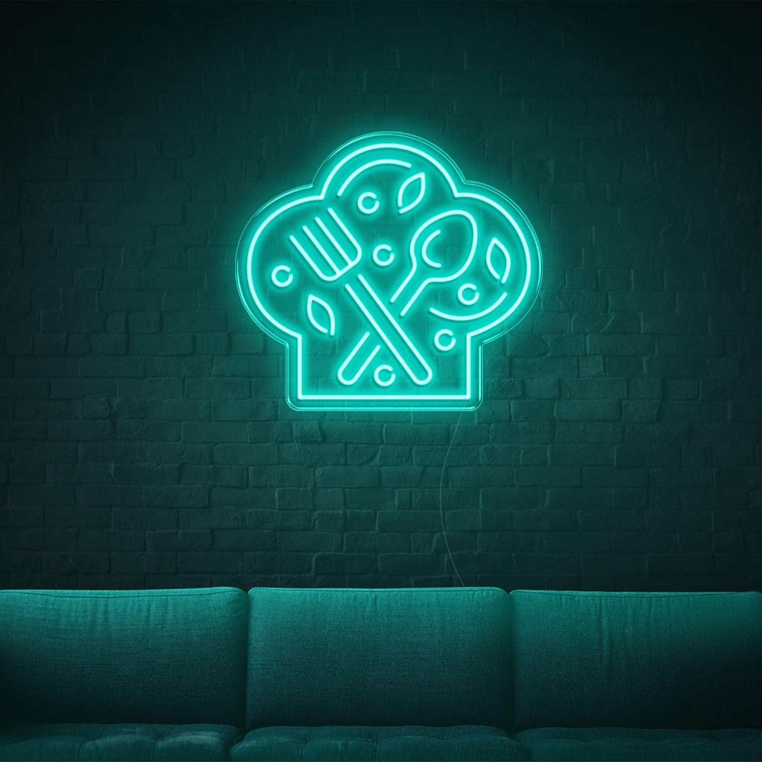 Bright Green Chef Hat With Fork Spoon Led Neon Sign For Restaurant Decor | Shineneon