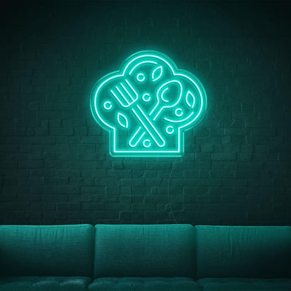 Bright Green Chef Hat With Fork Spoon Led Neon Sign For Restaurant Decor | Shineneon