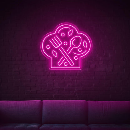 Bright Green Chef Hat With Fork Spoon Led Neon Sign For Restaurant Decor | Shineneon
