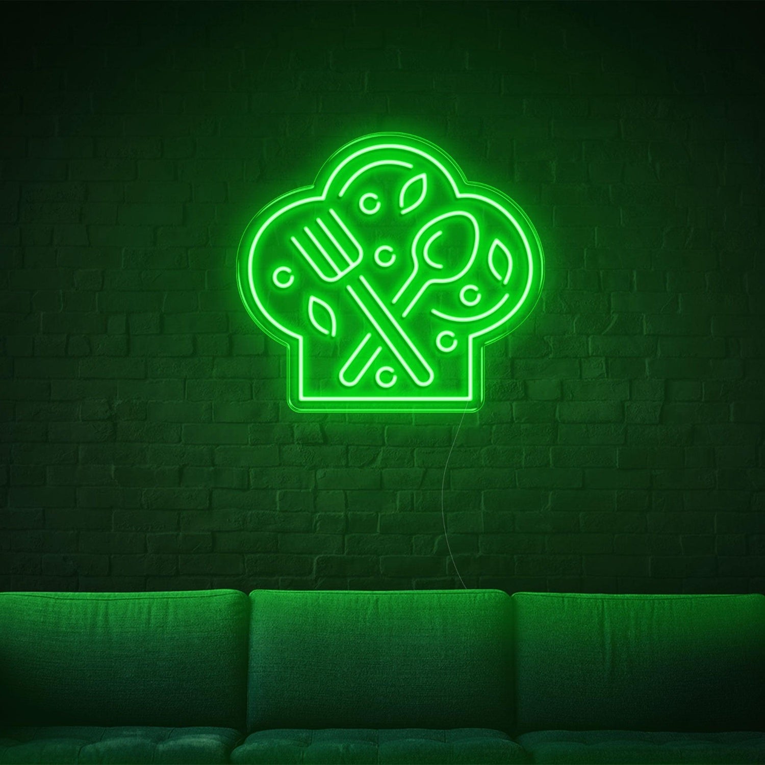 Bright Green Chef Hat With Fork Spoon Led Neon Sign For Restaurant Decor | Shineneon