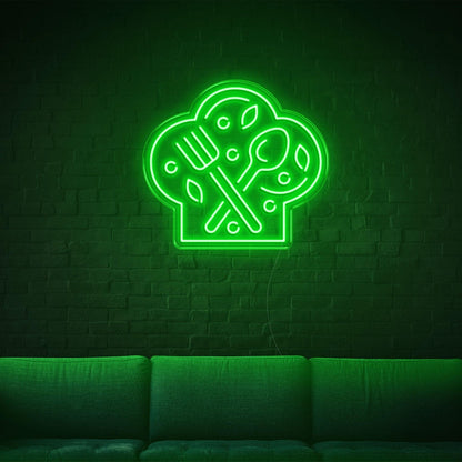 Bright Green Chef Hat With Fork Spoon Led Neon Sign For Restaurant Decor | Shineneon