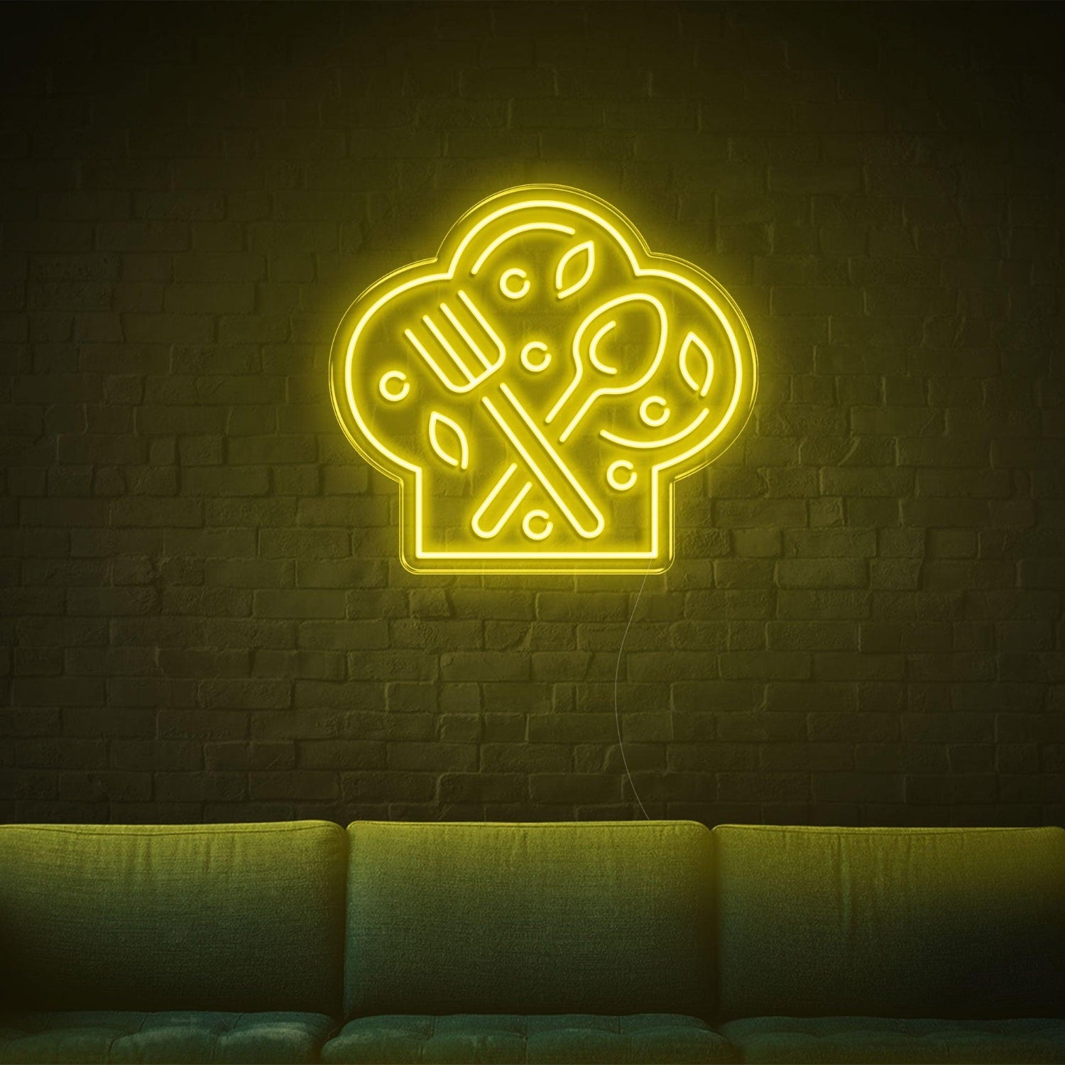 Bright Green Chef Hat With Fork Spoon Led Neon Sign For Restaurant Decor | Shineneon