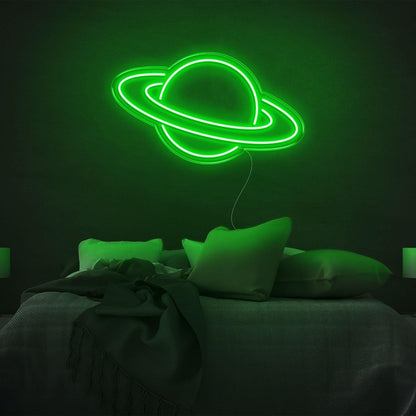 Bright Green Saturn Planet Led Neon Sign For Bedroom Wall Decor | Shineneon