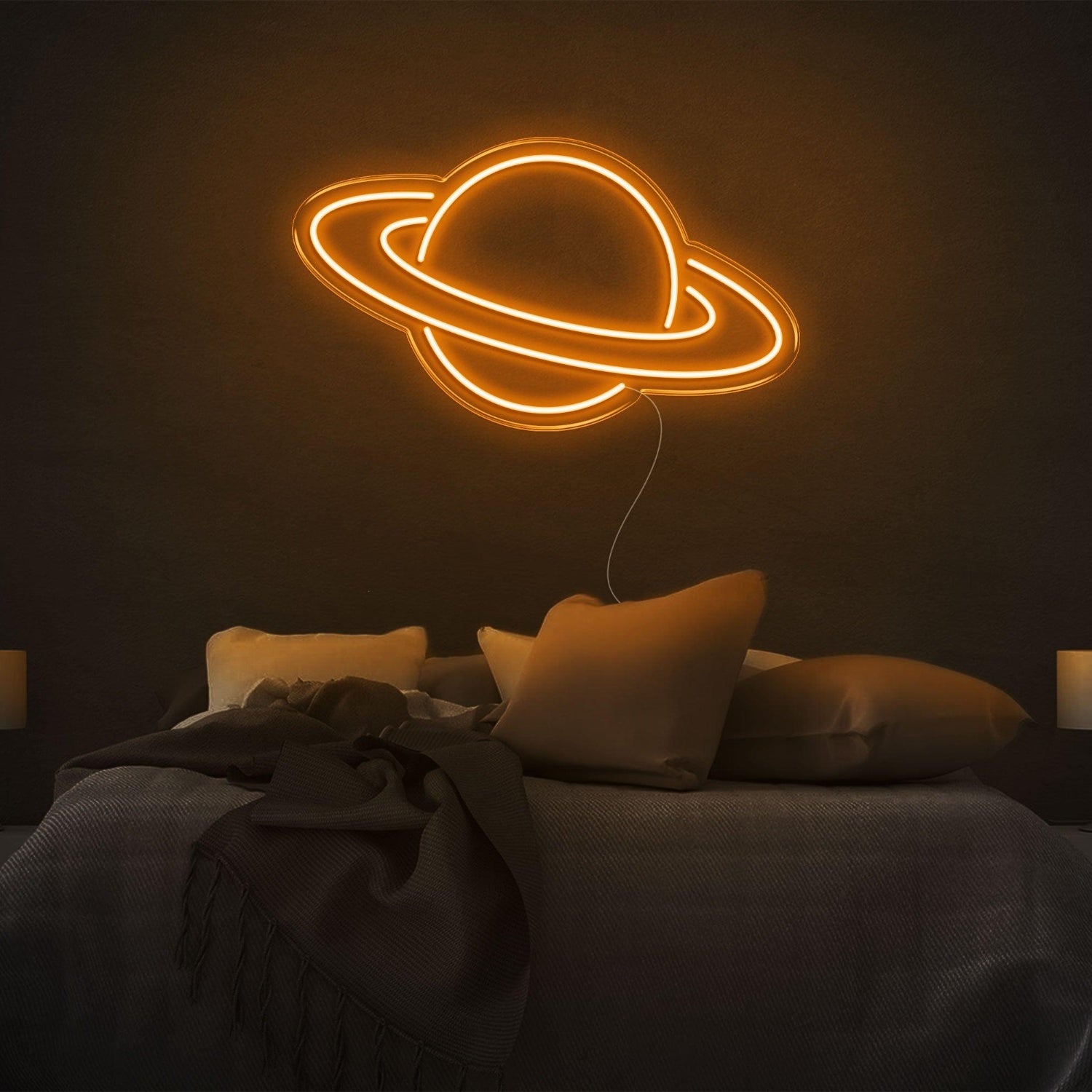 Bright Green Saturn Planet Led Neon Sign For Bedroom Wall Decor | Shineneon