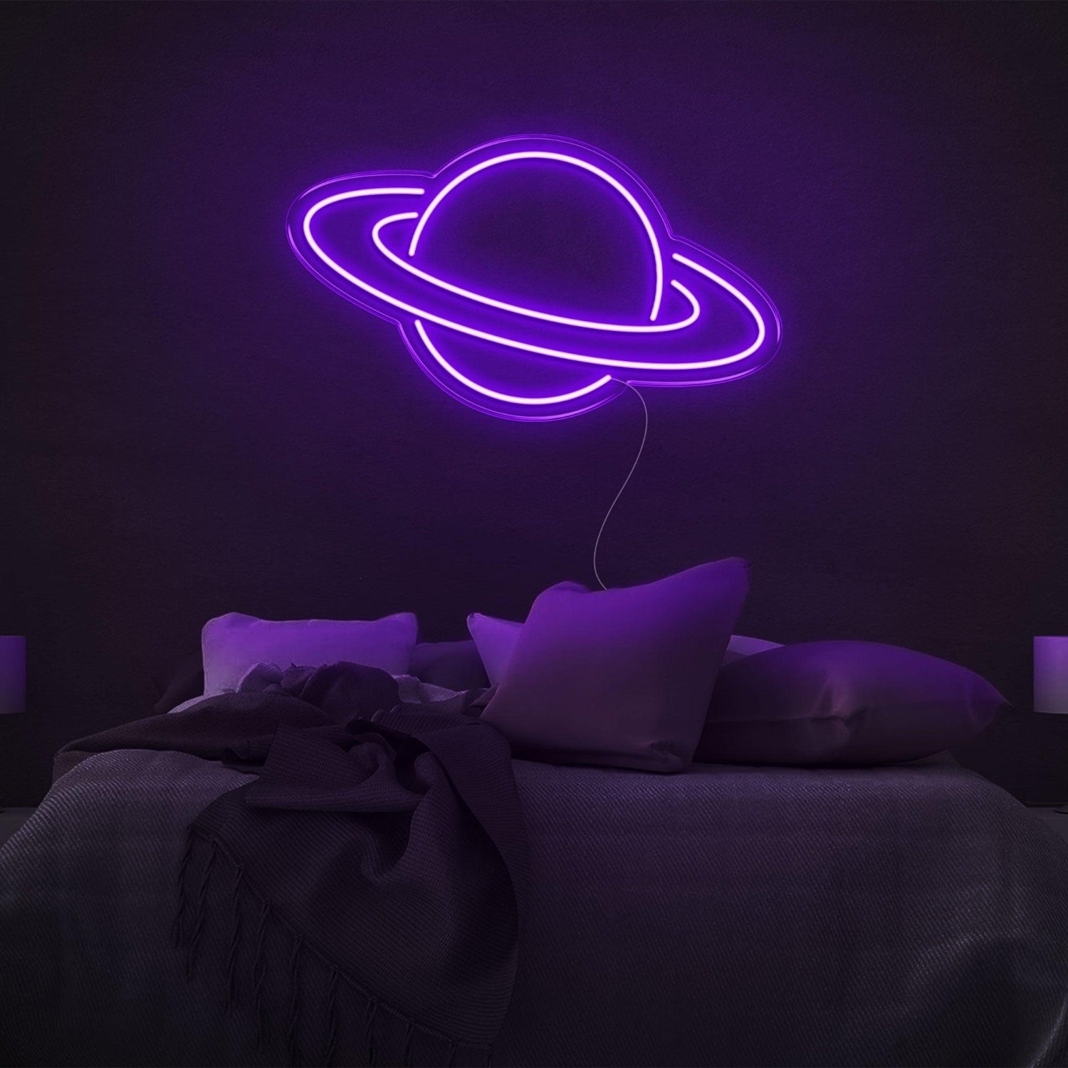 Bright Green Saturn Planet Led Neon Sign For Bedroom Wall Decor | Shineneon