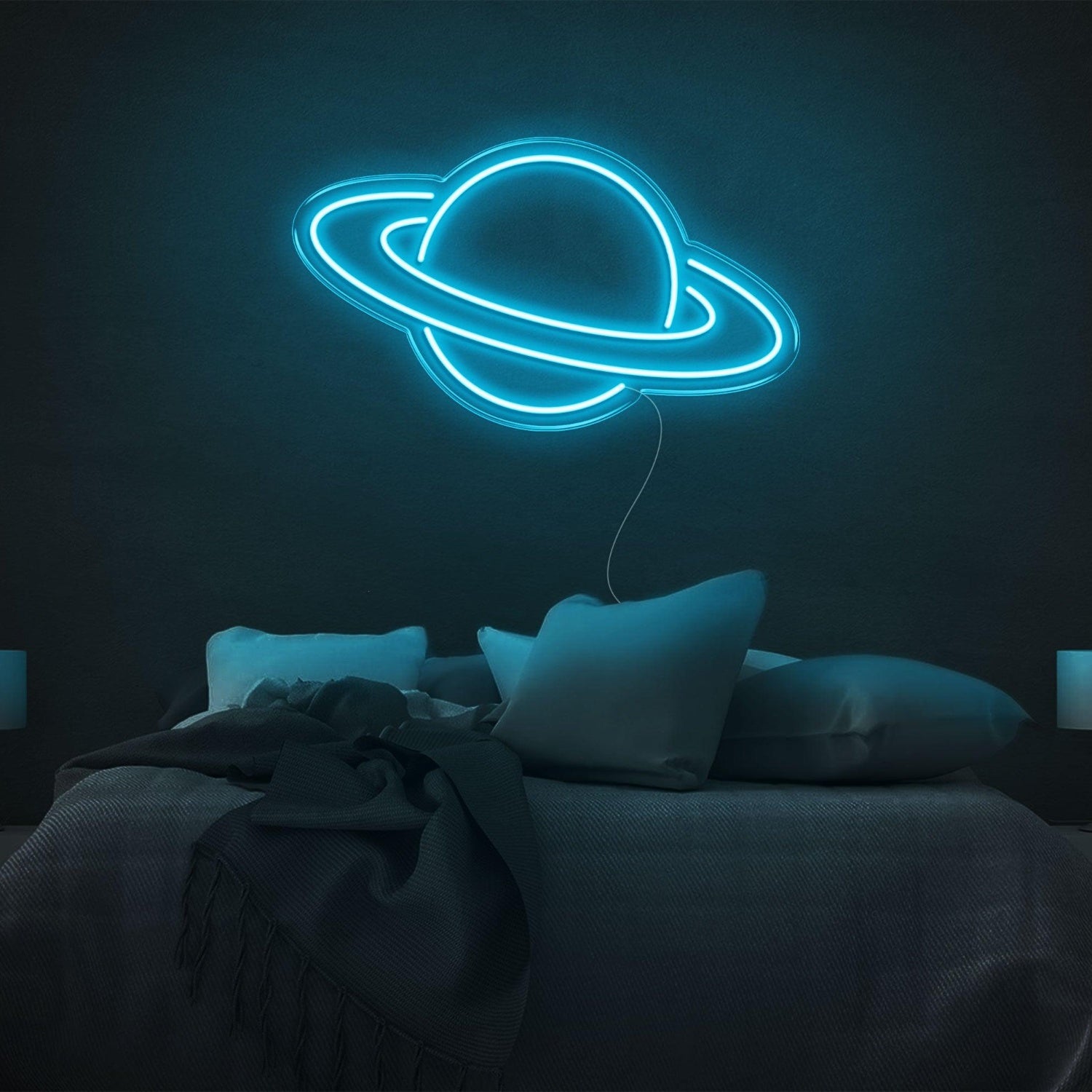 Bright Green Saturn Planet Led Neon Sign For Bedroom Wall Decor | Shineneon
