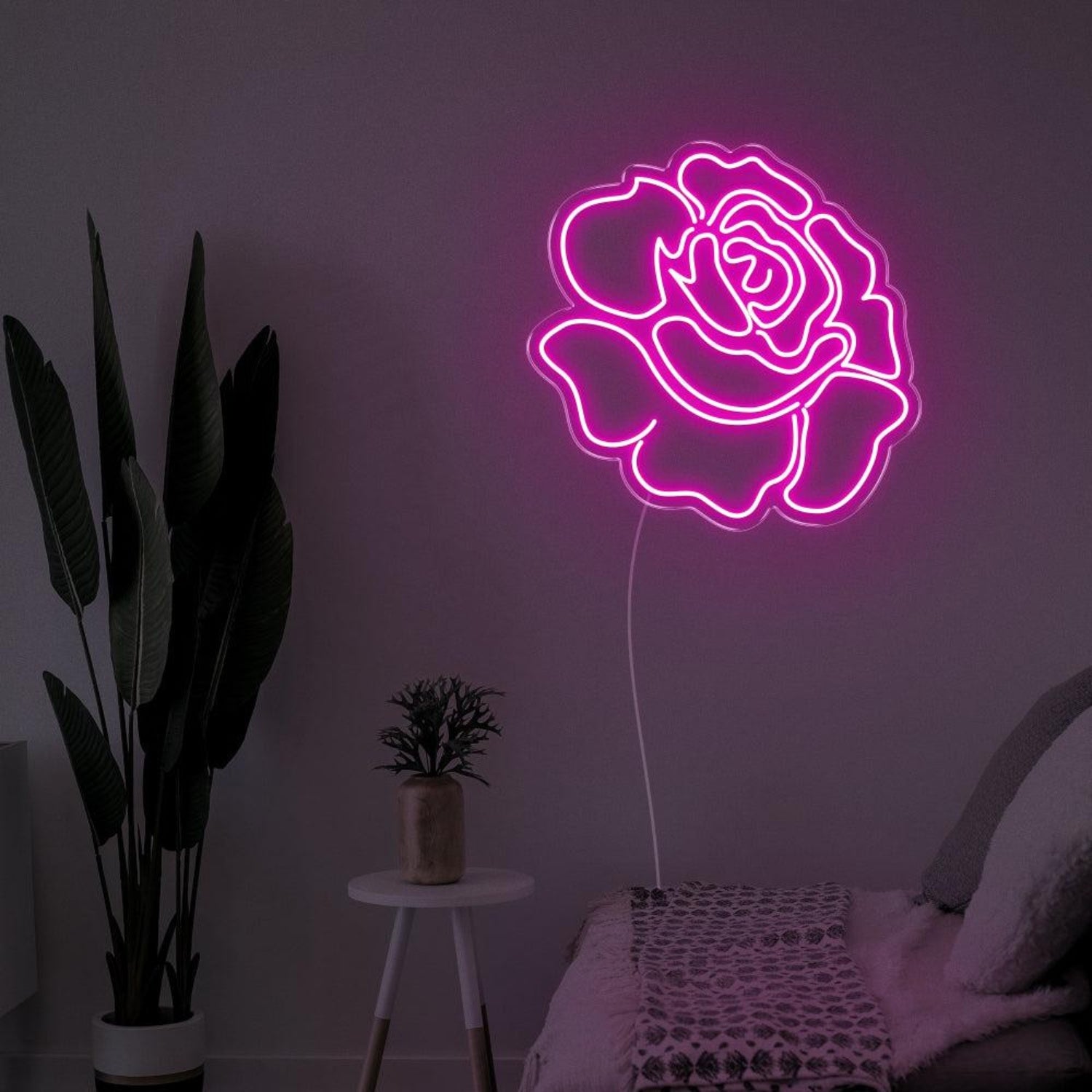 Bright Pink Blooming Rose Led Neon Sign For Bedroom Decor | Shineneon