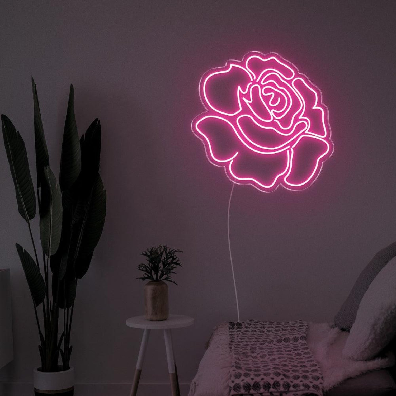 Bright Pink Blooming Rose Led Neon Sign For Bedroom Decor | Shineneon