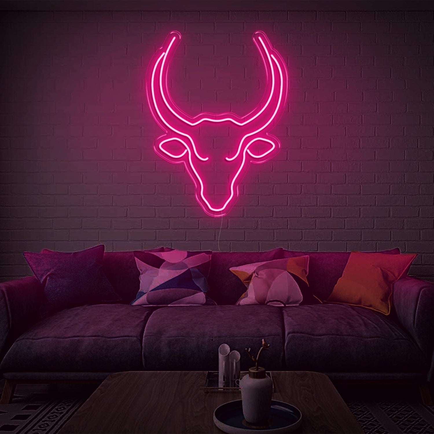 Bright Pink Bull Head Outline Led Neon Sign For Living Room Wall Art | Shineneon