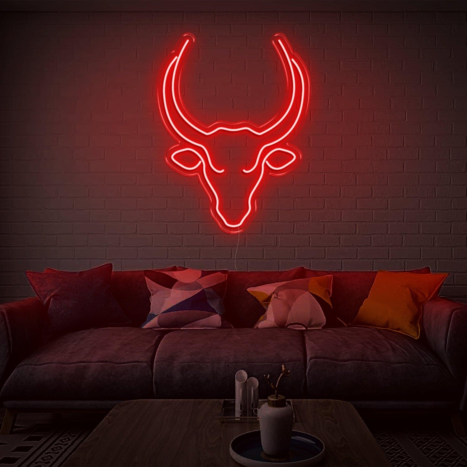 Bright Pink Bull Head Outline Led Neon Sign For Living Room Wall Art | Shineneon