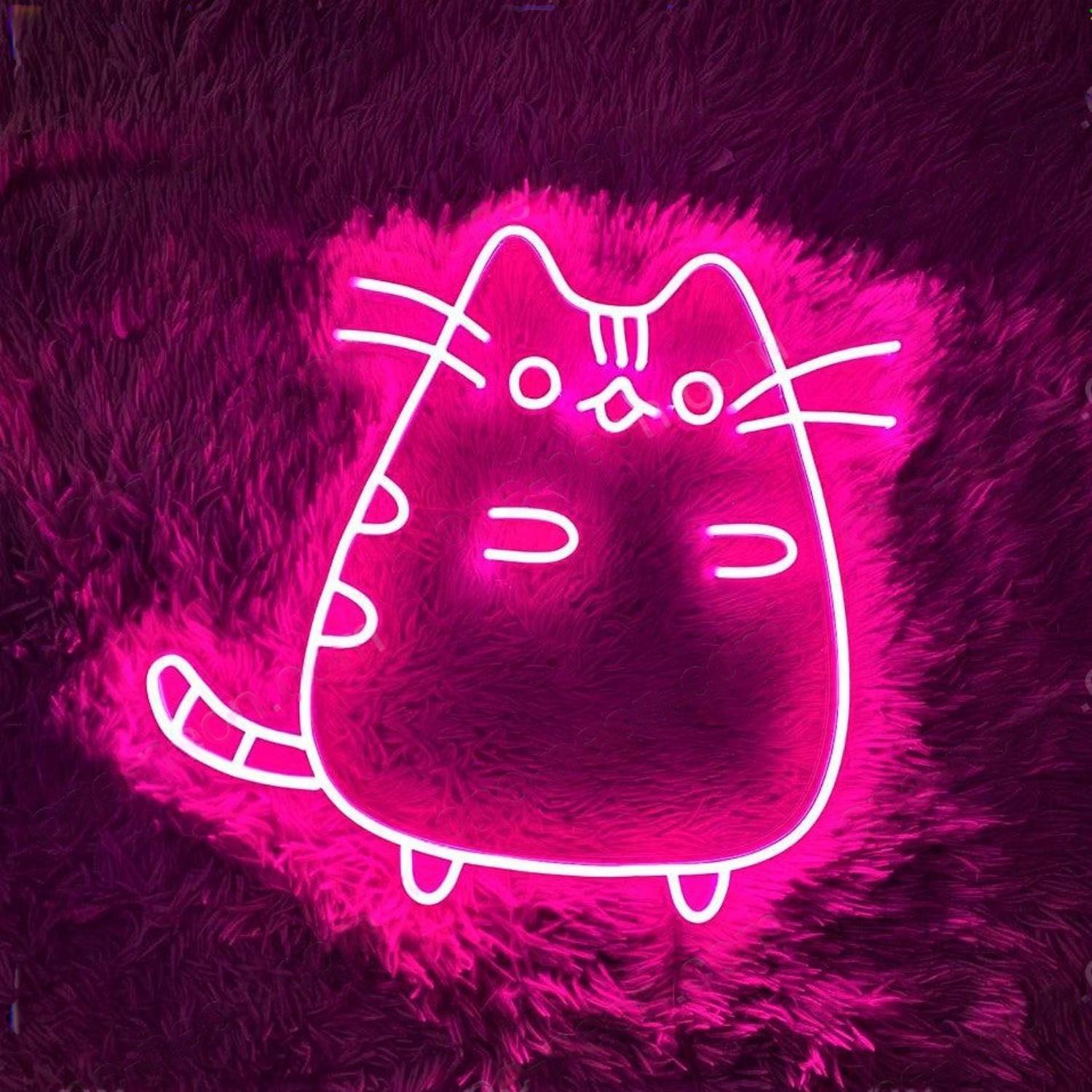 Bright Pink Cartoon Cat Led Neon Sign For Pet Cafe Indoor Decor | Shineneon