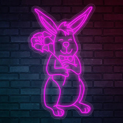 Bright Pink Cartoon Rabbit With Flower Led Neon Sign For Easter Home Decor | Shineneon