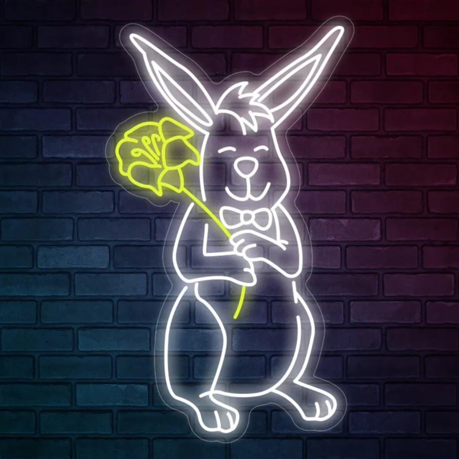 Bright Pink Cartoon Rabbit With Flower Led Neon Sign For Easter Home Decor | Shineneon
