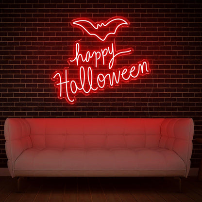 Bright Pink Happy Halloween Bat Led Neon Sign Glowing Wall Decor For Festive Home | Shineneon