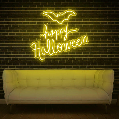 Bright Pink Happy Halloween Bat Led Neon Sign Glowing Wall Decor For Festive Home | Shineneon