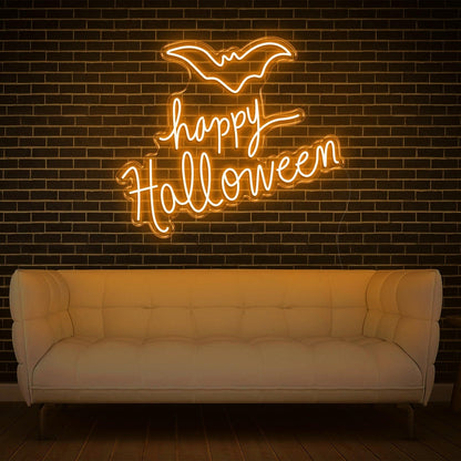 Bright Pink Happy Halloween Bat Led Neon Sign Glowing Wall Decor For Festive Home | Shineneon