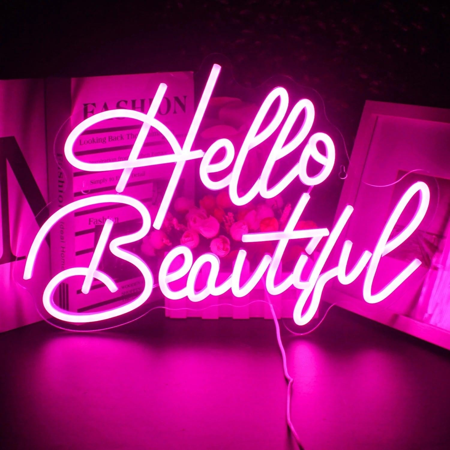 Bright Pink Hello Beautiful Led Neon Sign For Bedroom Living Room Decor - Shineneon