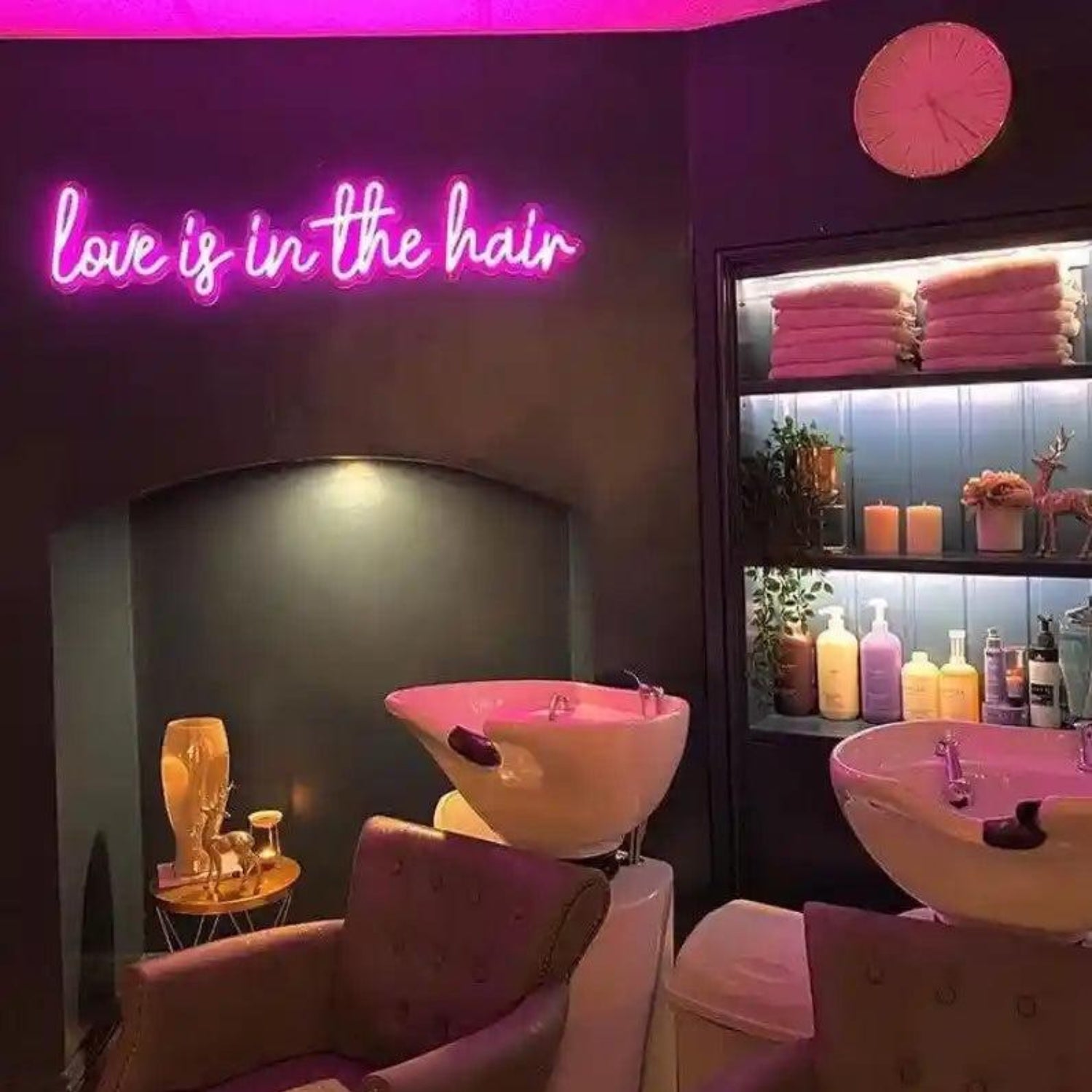 Bright Pink Love Is In The Hair LED Neon Sign for Salon Decor | Shineneon