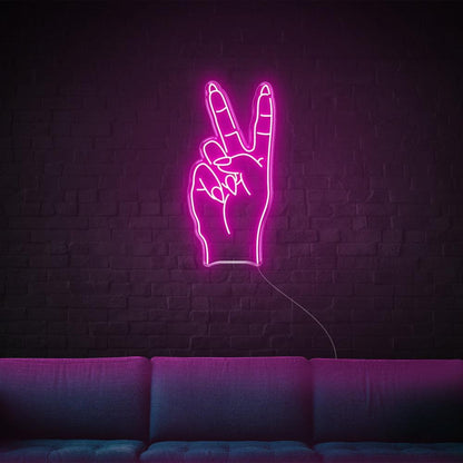 Bright Pink Peace V-Sign Led Neon Sign For Home Bar Wall Decor | Shineneon