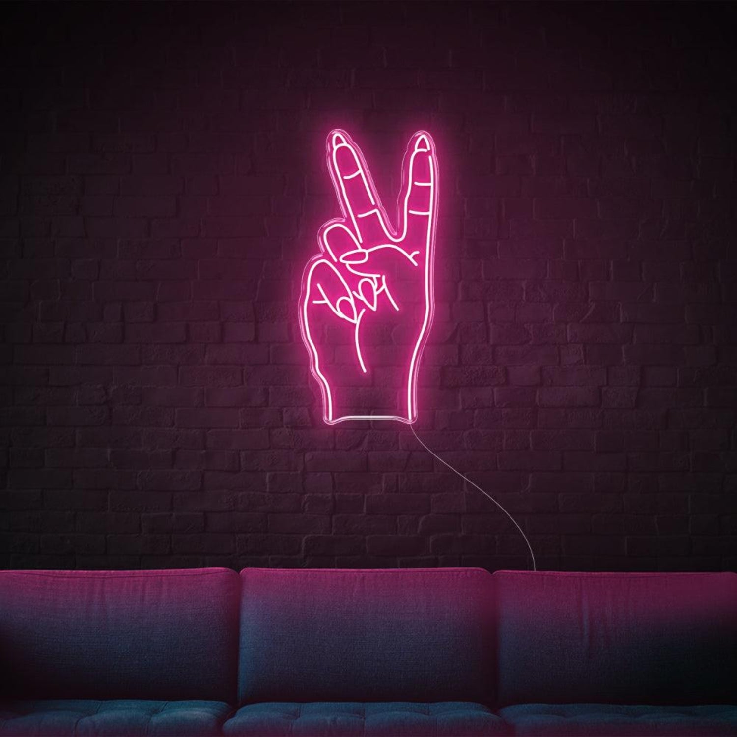 Bright Pink Peace V-Sign Led Neon Sign For Home Bar Wall Decor | Shineneon