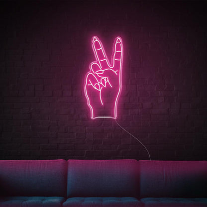 Bright Pink Peace V-Sign Led Neon Sign For Home Bar Wall Decor | Shineneon