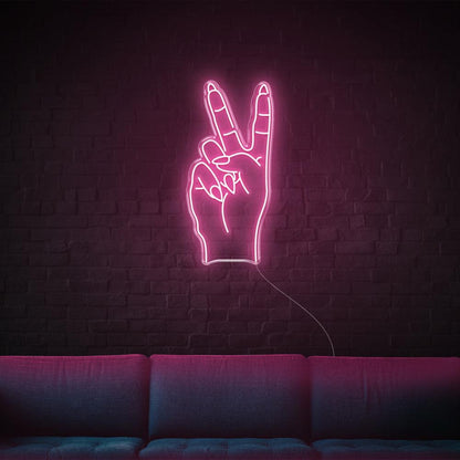 Bright Pink Peace V-Sign Led Neon Sign For Home Bar Wall Decor | Shineneon