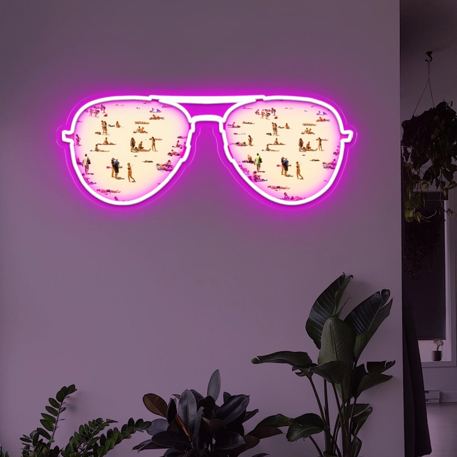 Bright Pink Sunglass Led Neon Sign With Beach Scene For Home Cafe Decor | Shineneon
