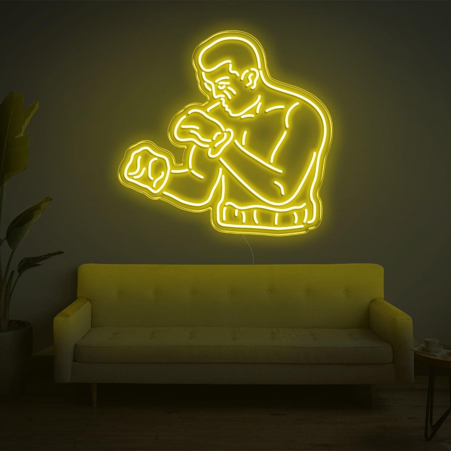 Bright Yellow Boxing Boxer Silhouette Led Neon Sign For Home Gym Wall Decor | Shineneon