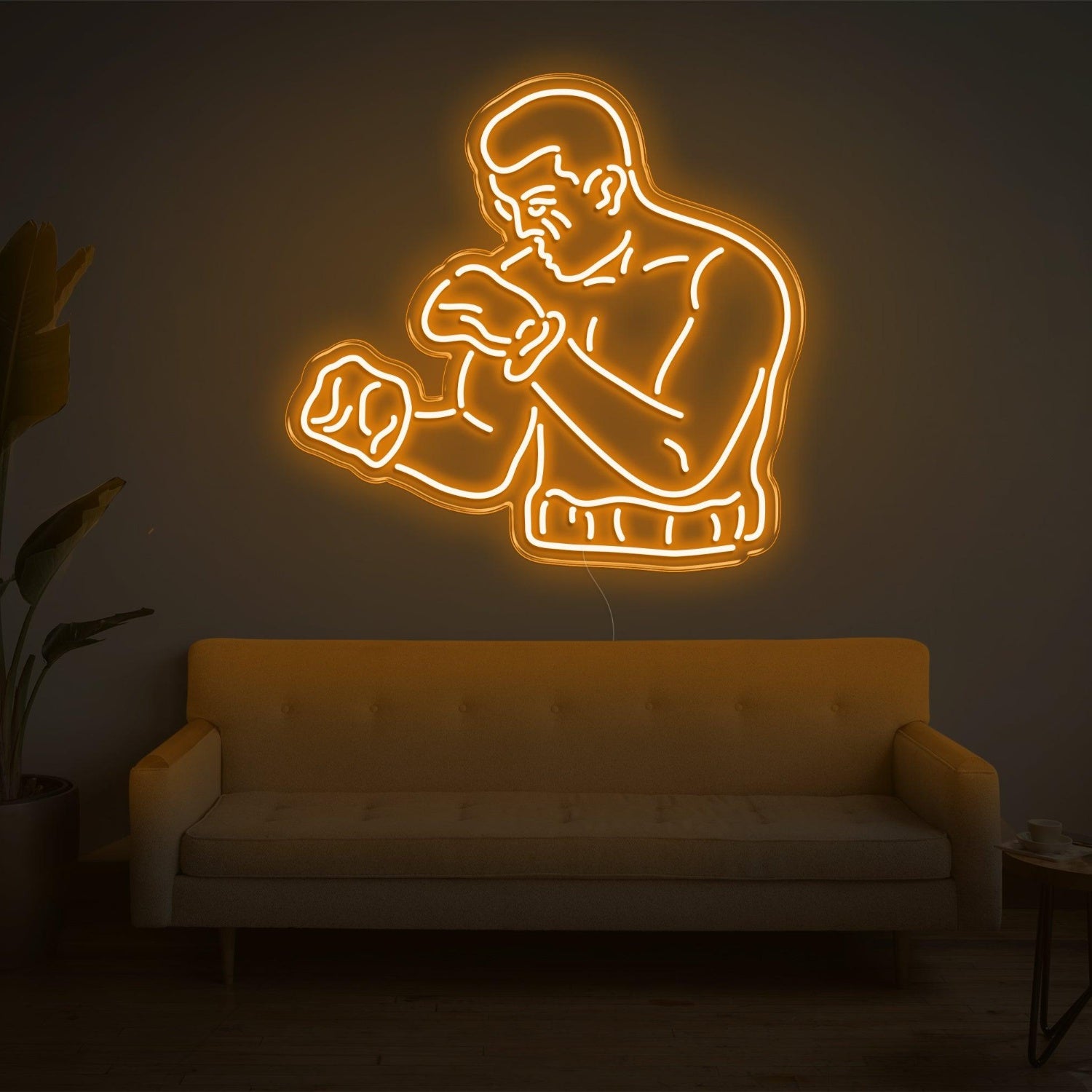 Bright Yellow Boxing Boxer Silhouette Led Neon Sign For Home Gym Wall Decor | Shineneon