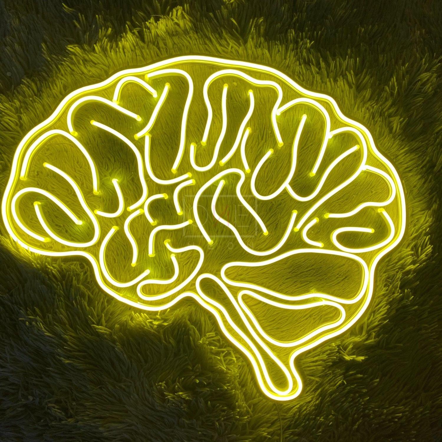 Bright Yellow Brain Art Led Neon Sign For Tech Spaces | Shineneon