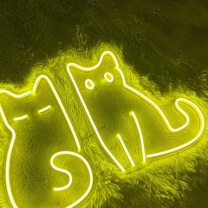 Bright Yellow Cartoon Cats Led Neon Sign For Pet Cafe And Bedroom Decor-1 | Shineneon