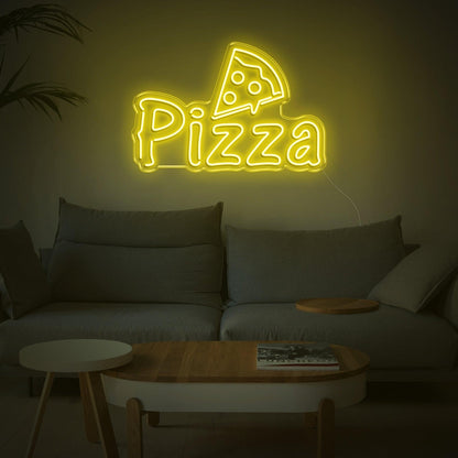 Bright Yellow Cartoon Pizza Led Neon Sign For Home Kitchen Pizza Shop Decor | Shineneon